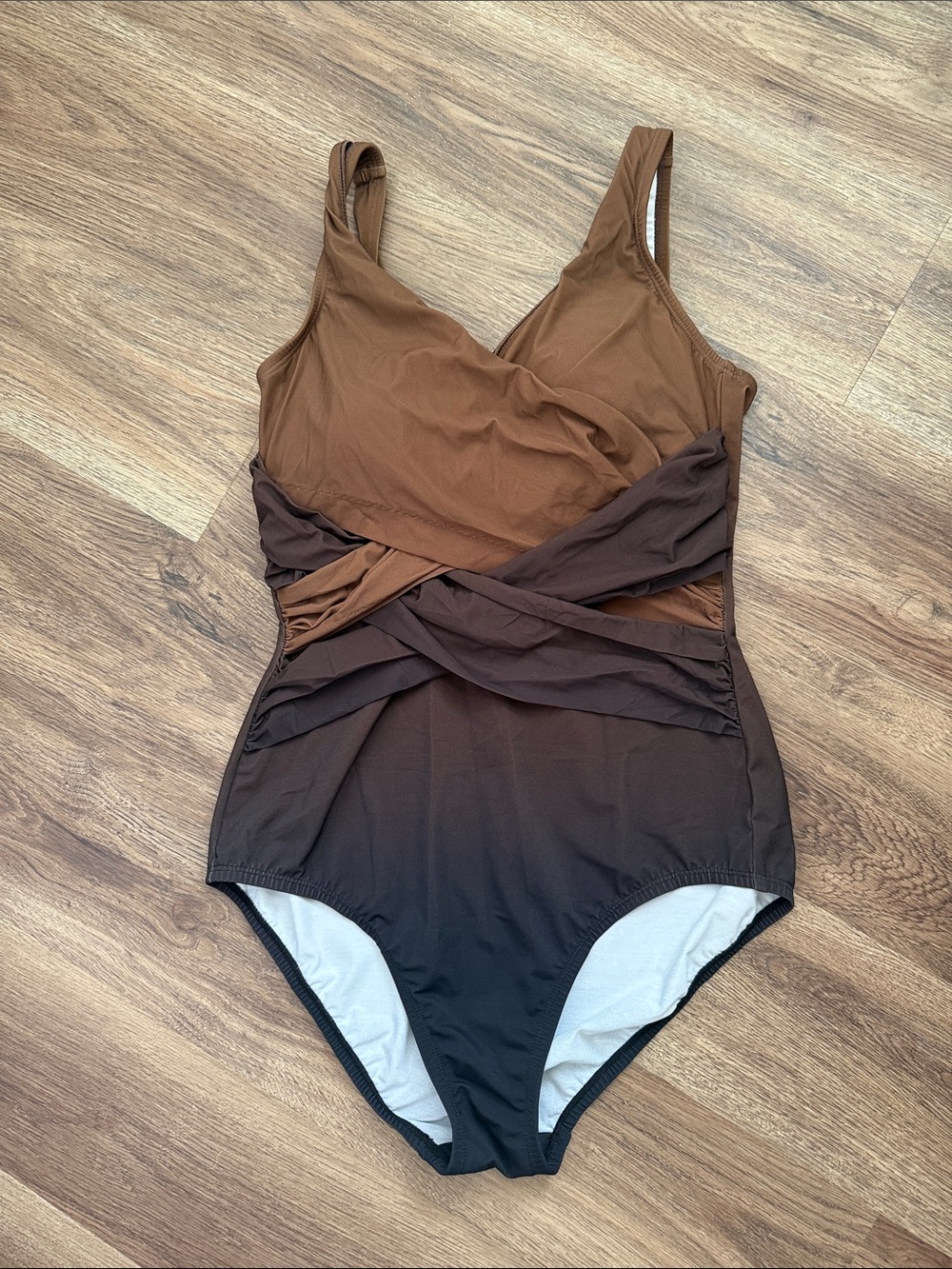 LANDS END Brown/ Black Ombre One-Piece Slender Swimsuit